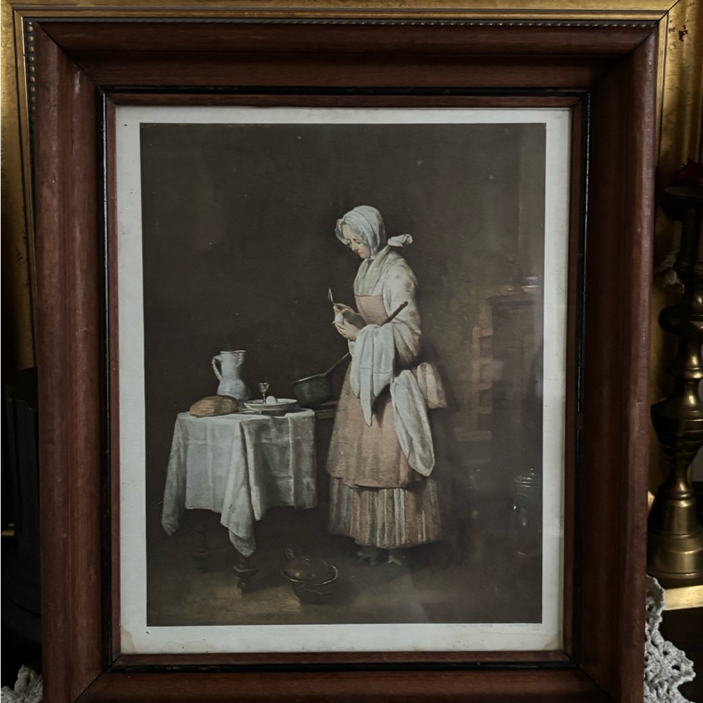 Vintage Framed Print La Gouvernante “The Attentive Nurse” by Jean Simeon Chardin